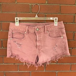 American Eagle Stretch Distressed Pink Jean Shorts